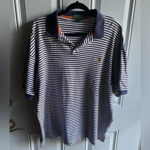 Lauren Ralph Lauren Shirt Mens XL Navy White Striped Short Sleeve Stretch